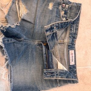 Ag Adriano Goldschmied Blue Distressed Jean Shorts